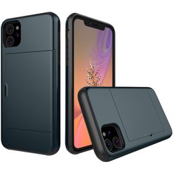 Mobigear Card iPhone 11 Tvrdý plast Zadní kryt odolný proti nárazům s kapsou na karty - Námořnická modrá