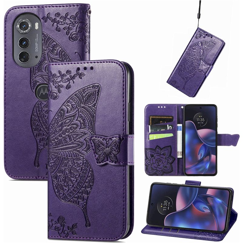 Mobigear Butterfly Motorola Edge (2022) Funda tipo libro Cartera - Morado