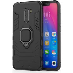Mobigear Armor Ring Xiaomi Pocophone F1 Hårdt Bagsidecover Stødsikkert med ringholder - Sort