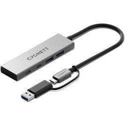 USB hub Cygnett Unite 4-in-1 USB-A / USB-C na USB-A / USB-C 0,15 m - Stříbrná