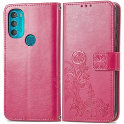 Mobigear Clover Motorola Moto G71 5G Lompakkokotelo + Setelitasku - Magenta