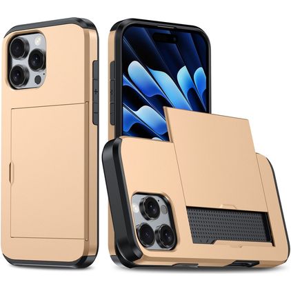 Mobigear Card iPhone 16 Pro Funda Plástico rígido Carcasa Antigolpes con tarjetero - Dorado