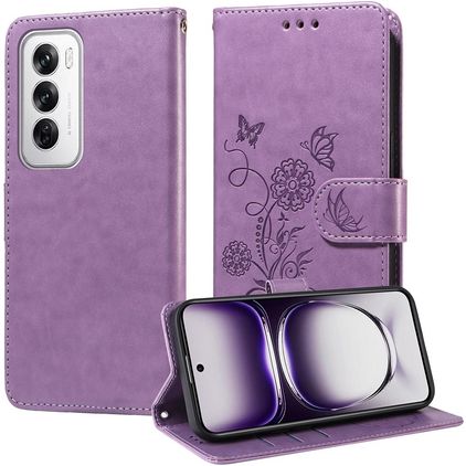 Mobigear Flowers OPPO Reno 12 Pro Pungetui med Seddelrum - Lilla
