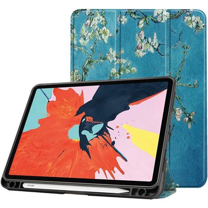 Mobigear Tri-Fold Gel iPad Air 4 (2020) TPU / Cuero sintético Funda tipo libro + Portalápices - Almond Blossoms