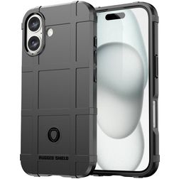Mobigear Rugged Shield iPhone 16 Flexibilní TPU Zadní kryt odolný proti nárazům - Černá