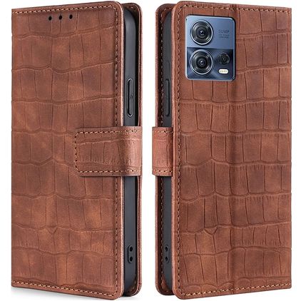 Mobigear Croco Motorola Edge 30 Fusion Plånboksfodral med sedelfack - Brun