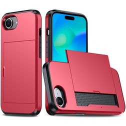 Mobigear Card iPhone 16e Fodral Hårdplast Skal Stötsäkert med korthållare - Röd