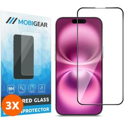 Mobigear Premium iPhone 16 Plus Tempered Glass Screen Protector - Case Friendly - Black (3-Pack)
