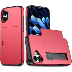 Mobigear Card iPhone 16 Plus Hardcase Etui plecki Wstrząsoodporne z kieszenią na karty - Czerwony