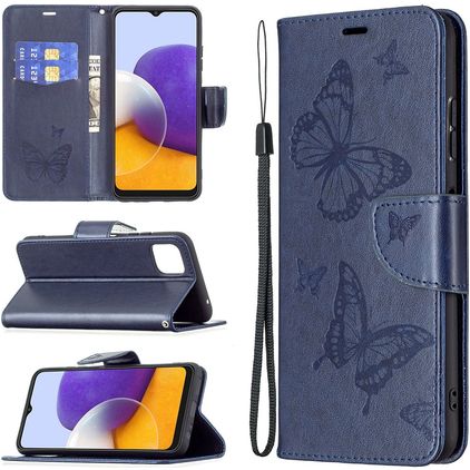 Mobigear Butterfly Samsung Galaxy A22 5G Pungetui med Seddelrum - Blå