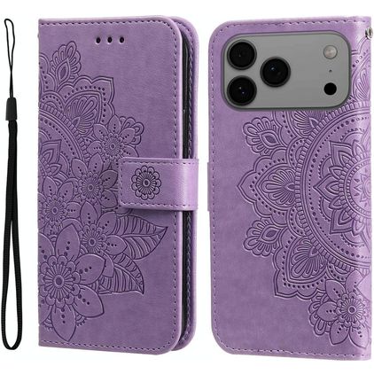 Mobigear Flowers iPhone 17 Pro Max Lompakkokotelo + Setelitasku - Violetti