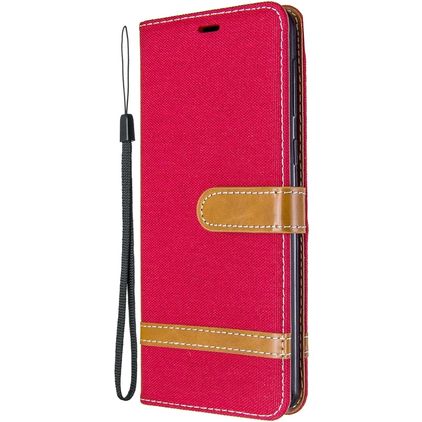 Mobigear Fabric Samsung Galaxy A21 Tela Funda tipo libro Cartera - Rojo