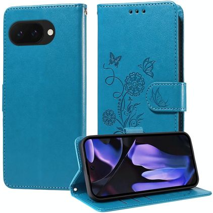 Mobigear Flowers Google Pixel 9a Cover a libro portafoglio - Blu