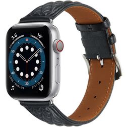Mobigear Genova Aito nahka Apple Watch Ranneke Solki - 42/41/40/38 mm - Musta
