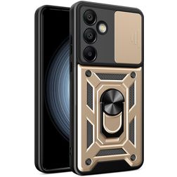 Mobigear Armor Ring Cam Slide Samsung Galaxy S24 FE Hardcase Back cover Antiurto con anello e copriobiettivo scorrevole - Oro