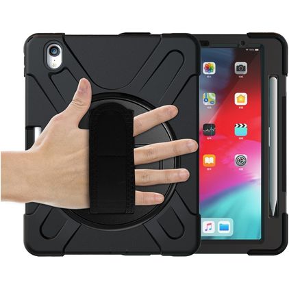 Mobigear SureGrip XGuard iPad Air 11 Inch (2024) Case Plastic / Silicone Back cover + Stylus Holder + Shoulder Strap + Stand - Black