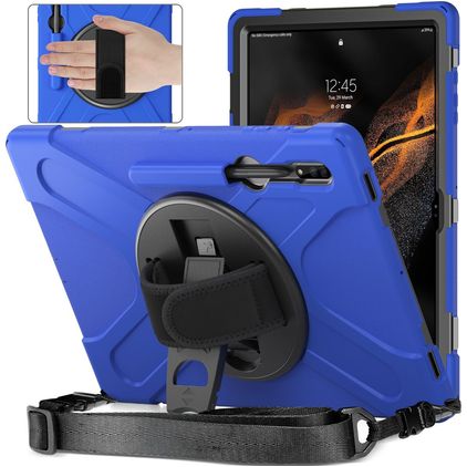 Mobigear SureGrip XGuard Samsung Galaxy Tab S8 Ultra Capa Plástico rígido / Silicone Capa traseira + Suporte para caneta stylus + Alça de ombro + Suporte - Azul