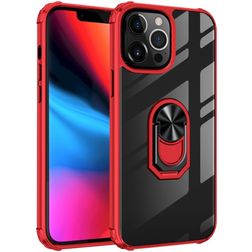 Mobigear Crystal Ring iPhone 14 Pro Max Hardcase Back cover con anello - Trasparente / Rosso