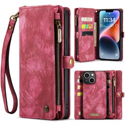 CaseMe 008 iPhone 15 Plus Capa livro 2 em 1 com capa traseira amovível Carteira - Vermelho