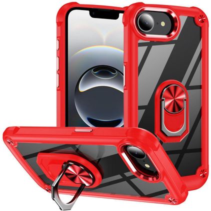 Mobigear Crystal Ring iPhone 16e Fodral Hårdplast Skal med ringhållare - Röd