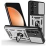 Mobigear Armor Ring Cam Slide Samsung Galaxy S25 FE Hardcase Back cover Antiurto con anello e copriobiettivo scorrevole - Argento
