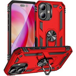 Mobigear Armor Ring iPhone 16 Plus Hårdt Bagsidecover Stødsikkert med ringholder - Rød