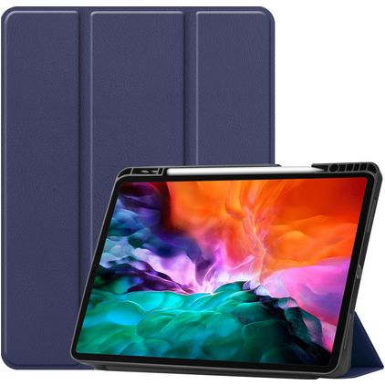 Mobigear Tri-Fold Gel iPad Pro 12.9 Inch (2021) TPU / Leatherette Wallet case + Stylus Holder - Dark Blue