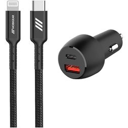 Mobigear Essentials Dual USB / USB-C Autolaturi Apple Lightning 1 m Power Delivery 48W - Musta