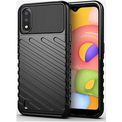 Mobigear Groove Samsung Galaxy A01 Elastyczne TPU Etui plecki - Czarny
