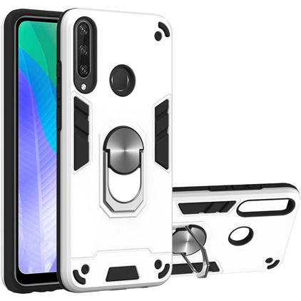 Mobigear Armor Ring Huawei Y6p Hårdt Bagsidecover Stødsikkert med ringholder - Sølv