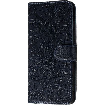 Mobigear Flowers Motorola Moto E6s (2020) Cover a libro portafoglio - Blu scuro