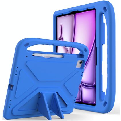 Mobigear AeroArmor iPad Air 13 pollici (2024) Cover per tablet per bambini con maniglia + Portapenna - Blu