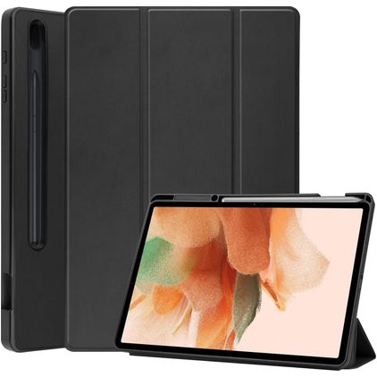 Mobigear Tri-Fold Gel Samsung Galaxy Tab S7 FE TPU / Umělá kůže Knížkové pouzdro + Držák na stylus - Černá