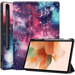Mobigear Tri-Fold Gel Samsung Galaxy Tab S7 FE TPU / Umělá kůže Knížkové pouzdro + Držák na stylus - Milky Way