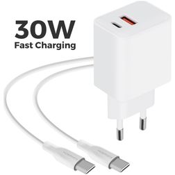 Mobiparts Wall Charger Dual USB / USB-C USB-C 1 Meter Power Delivery 30W 3A - White