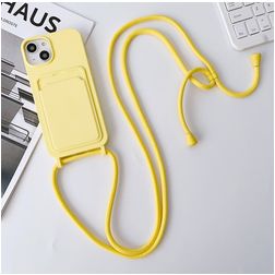 Mobigear Lanyard Card iPhone 15 Silikon Skal med rem och korthållare - Gul