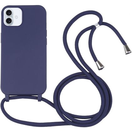 Mobigear Lanyard iPhone 16 Plus Silikoni Suojakuori kaulanauhalla - Tummansininen