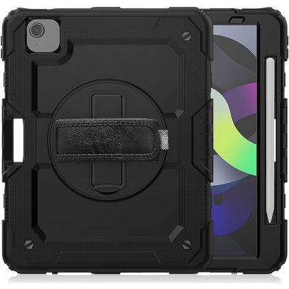 Mobigear SureGrip Xtreme iPad Air 4 (2020) Plastica rigida / Silicone Back cover + Portapenna + Tracolla + Supporto - Nero