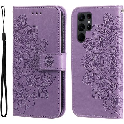 Mobigear Flowers Samsung Galaxy S23 Ultra Plånboksfodral med sedelfack - Lila