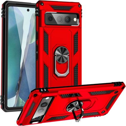 Mobigear Armor Ring Google Pixel 7 Pro Plástico rígido Capa traseira Antichoque com anel - Vermelho