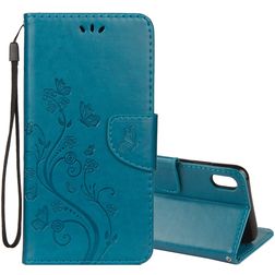 Mobigear Flowers iPhone XR Pungetui med Seddelrum - Turkis