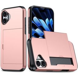 Mobigear Card iPhone 16 Hårdt Bagsidecover Stødsikkert med kortholder - Rosaguld