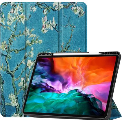 Mobigear Tri-Fold Gel iPad Pro 12,9 tommer (2021) TPU / Kunstlæder Pungetui + Stylus-holder - Almond Blossoms