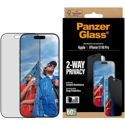 PanzerGlass Ultra-Wide Fit iPhone 17 Vidro temperado Película de ecrã Privacidade - Compatível com capas + Moldura de instalação - Preto