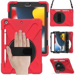 Mobigear SureGrip XGuard iPad 8 (2020) Case Plastic / Silicone Back cover + Stylus Holder + Shoulder Strap + Stand - Red