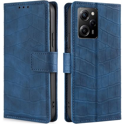 Mobigear Croco POCO X5 Pro Cover a libro portafoglio - Blu