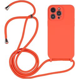 Mobigear Lanyard iPhone 14 Pro Max Silicona Funda con cuerda - Naranja