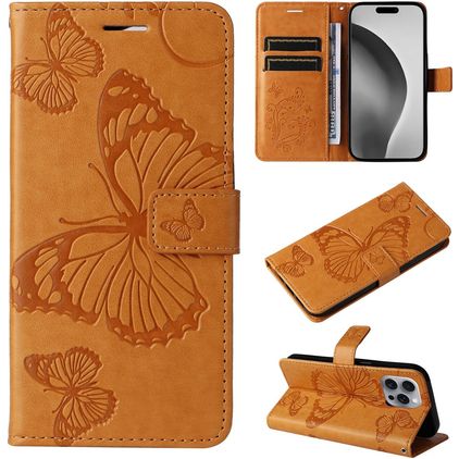 Mobigear Butterfly iPhone 16 Pro Max Lompakkokotelo + Setelitasku - Konjakki