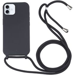 Mobigear Lanyard iPhone 16 Plus Silikon Kryt se šňůrkou - Černá