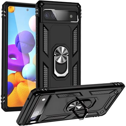 Mobigear Armor Ring Google Pixel 6a Kova Suojakuori Iskunkestävä + Sormuspidike - Musta